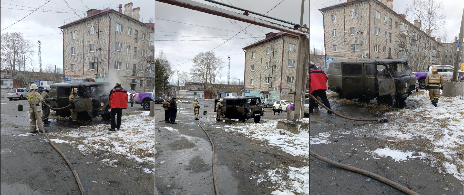 УАЗ сгорел в центре Беломорска