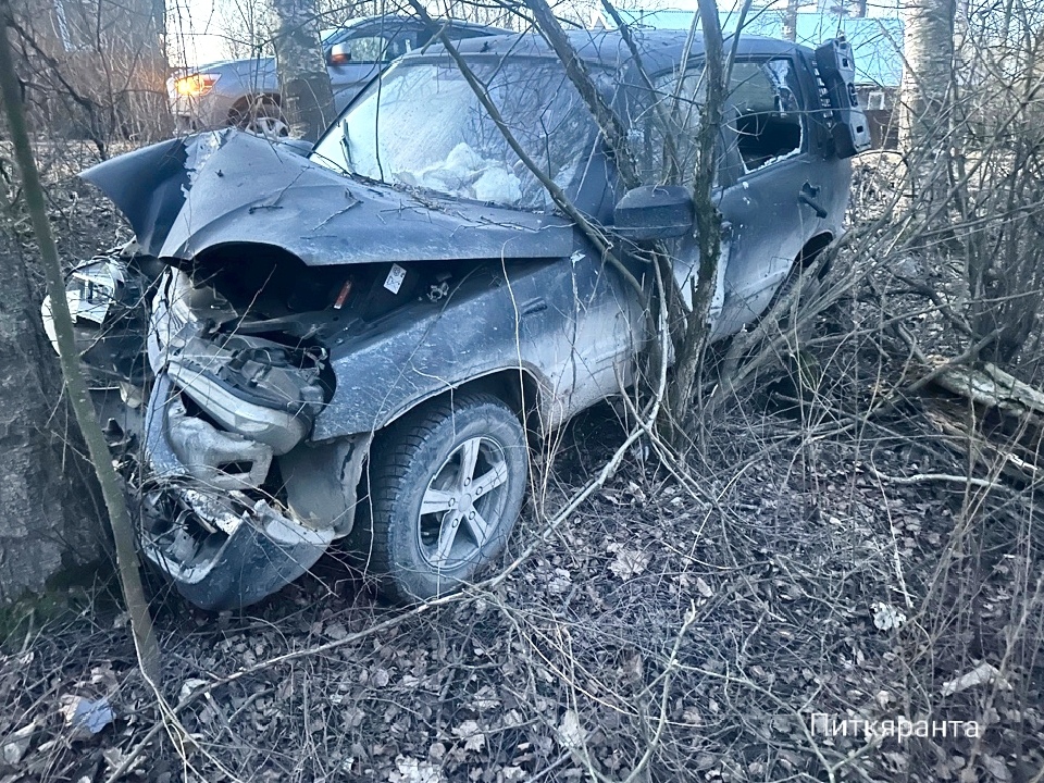 Пьяная девушка без брав разбила машину в кустах Приладожья