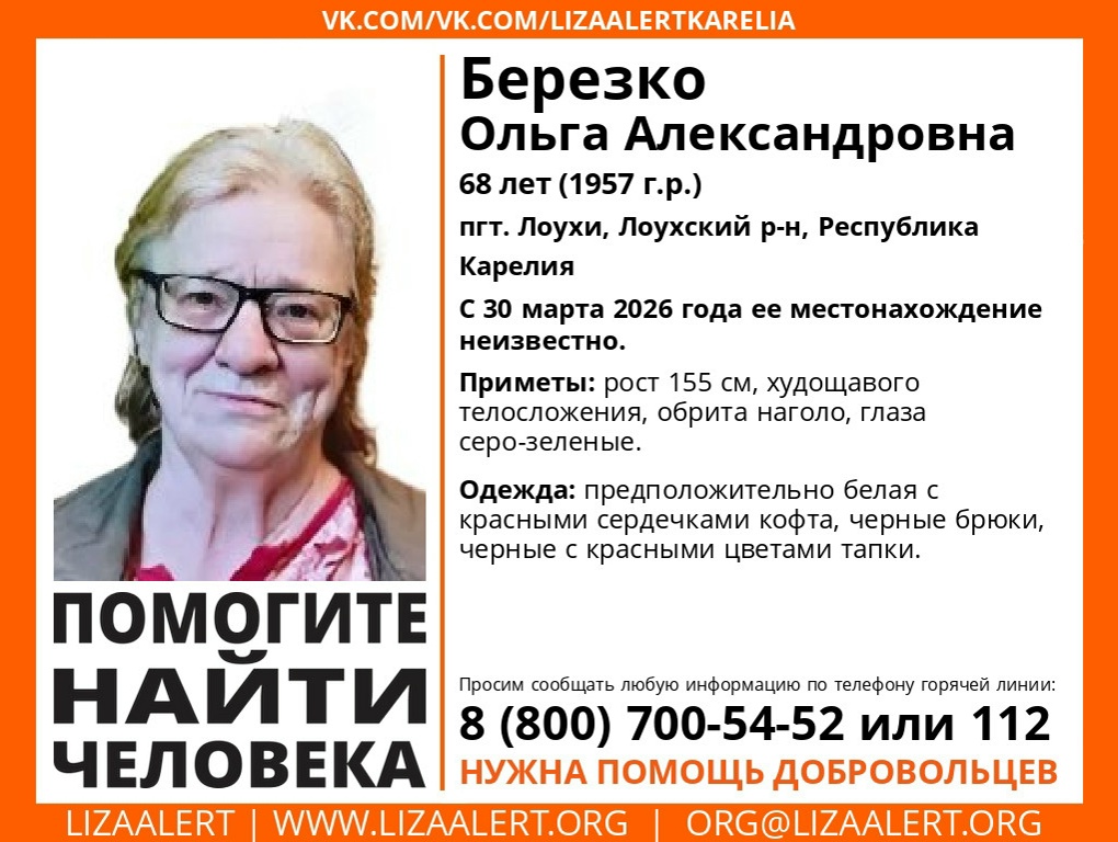 Обритая наголо пожилая женщина бесследно пропала в поселке Карелии