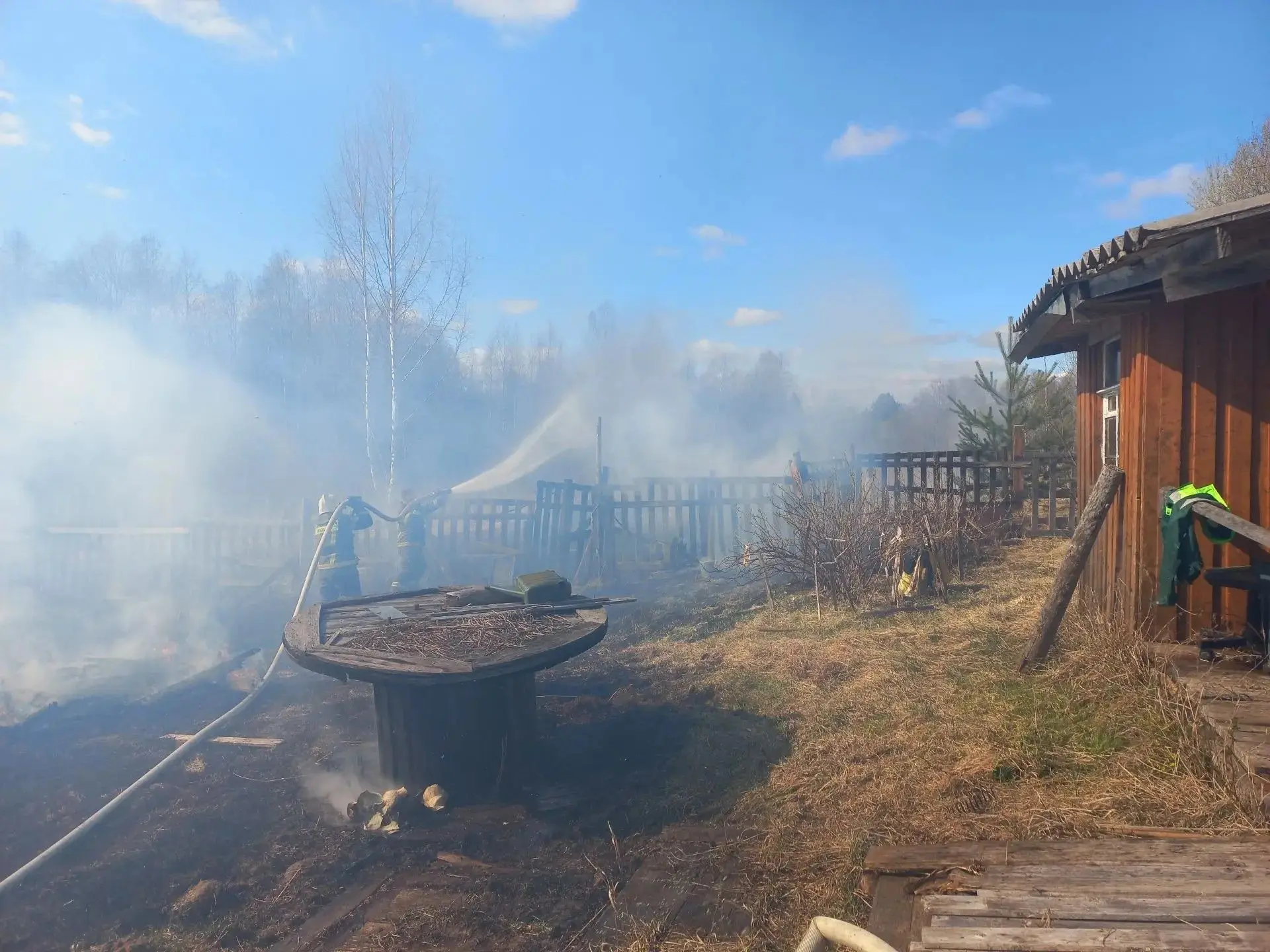 Сухая трава вспыхнула рядом с садовыми домами в Пудожском районе