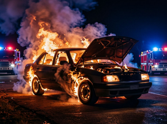 Автомобиль полыхал на дороге в одном из округов Карелии