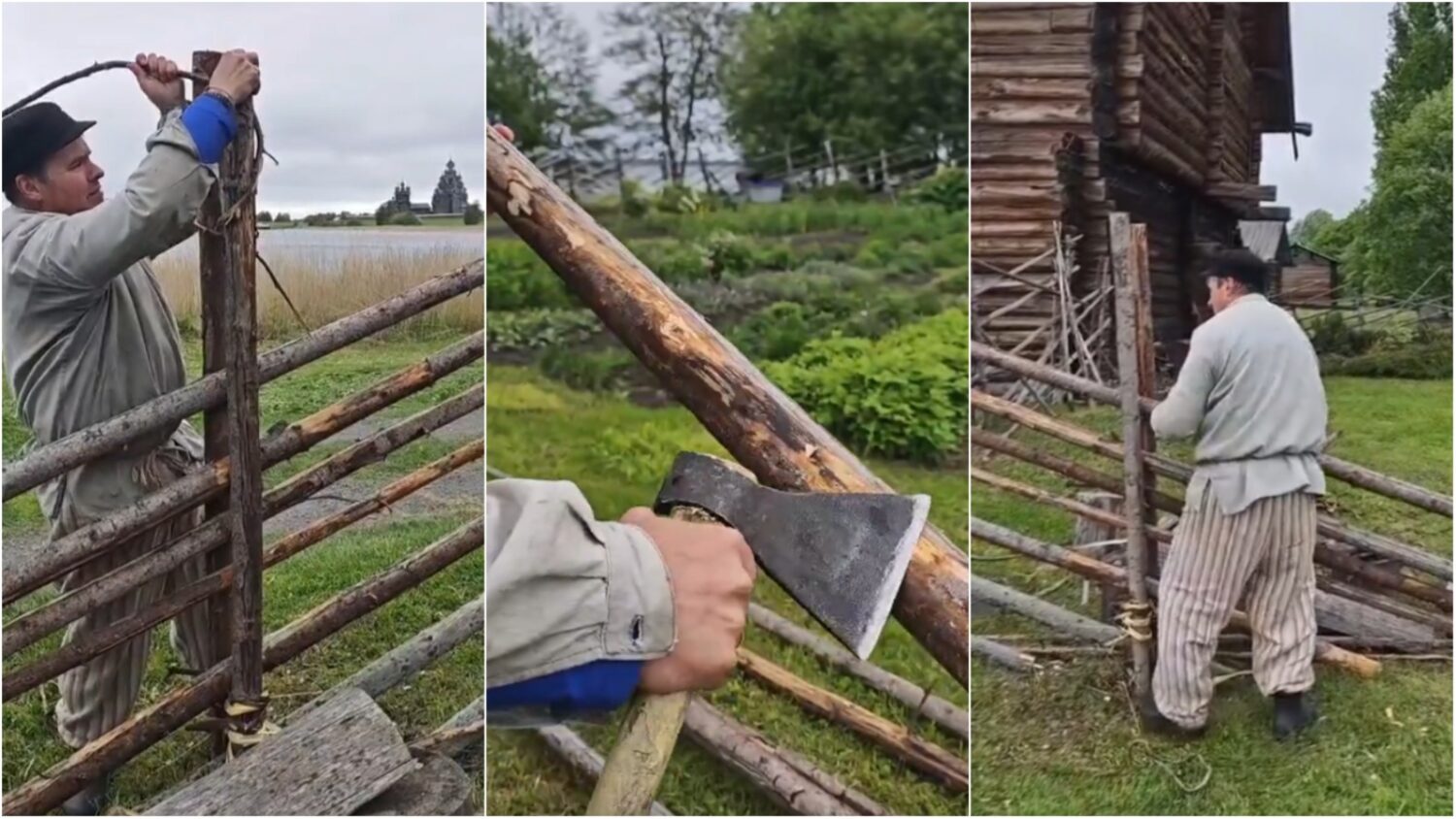 Косую изгородь без единого гвоздя и проволоки вручную изготовили на острове Кижи