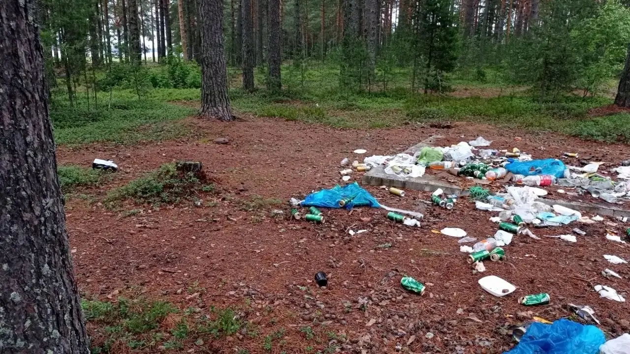 Берег популярного среди туристов озера в Карелии завалили мусором