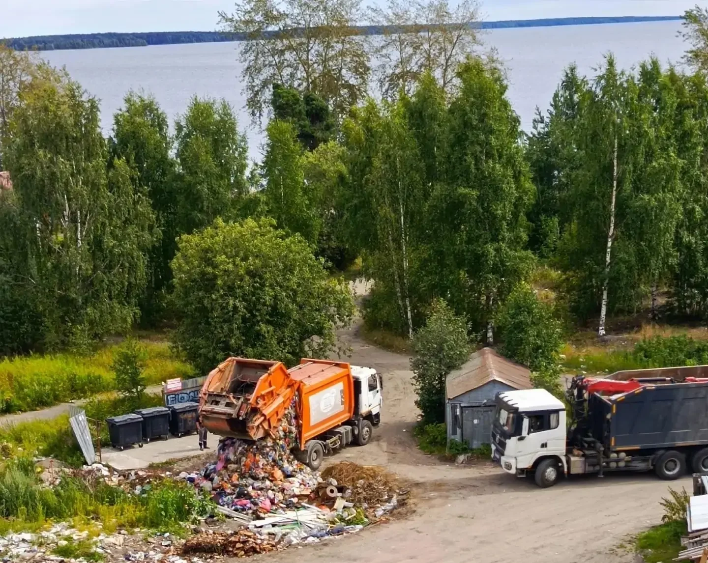 Водитель мусоровоза устроил свалку у Онежского озера в Медвежьегорске