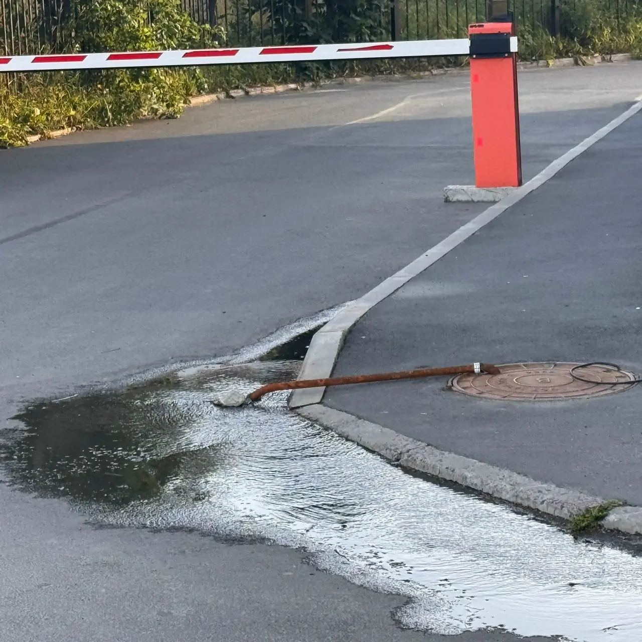 Вода хлещет из люка на Зареке в Петрозаводске