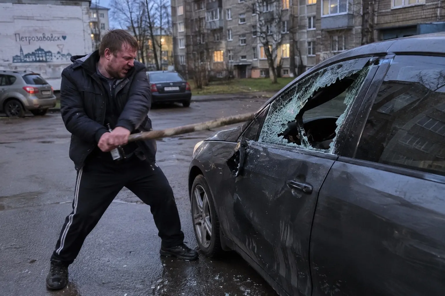 Хулиган из Петрозаводска разбил припаркованный во дворе автомобиль