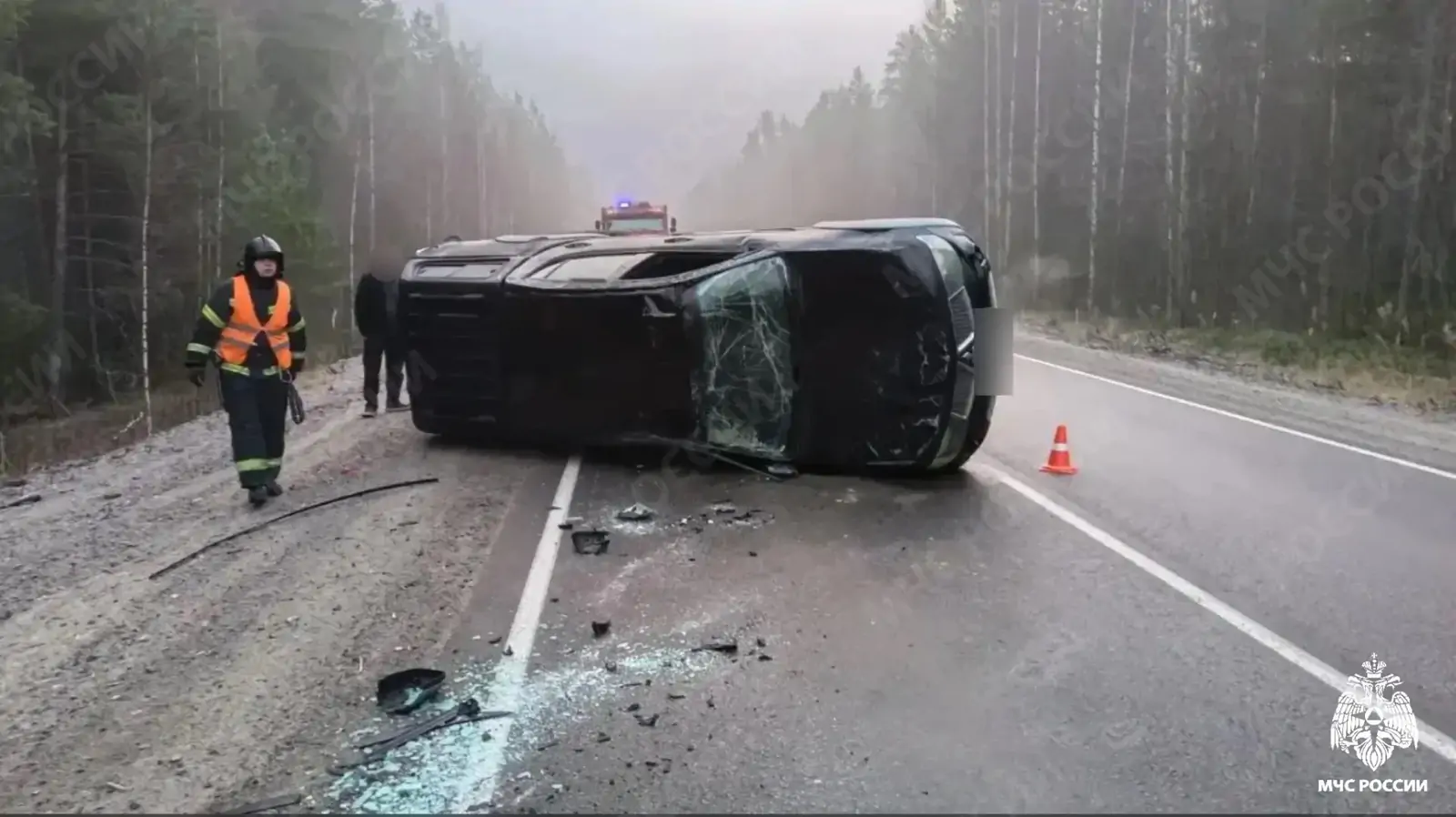 Автомобиль улетел в кювет на шоссе в Сегежском районе Карелии