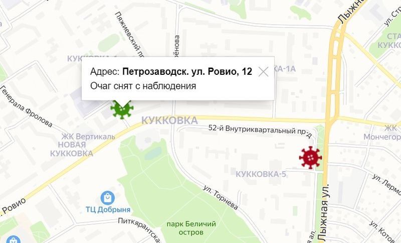 Адреса выздоровевших и вновь заболевших COVID-19 петрозаводчан появились на онлайн-карте
